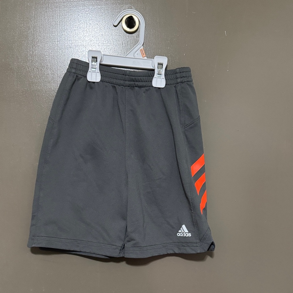 Adidas Kids Dark Gray Shorts with Orange Stripes